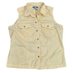Vintage Columbia Shirt Sleeveless Collared Button-Up Utlity Yellow Women’s Large